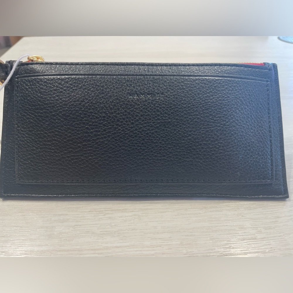 New With Tags Hammitt Allen Black Leather Wallet w/Red Suede inside and zipper.